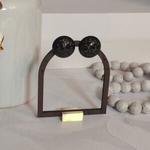 Stylish Vintage 1980s Black & Metallic Gold Abstract Cabochon Button Earrings